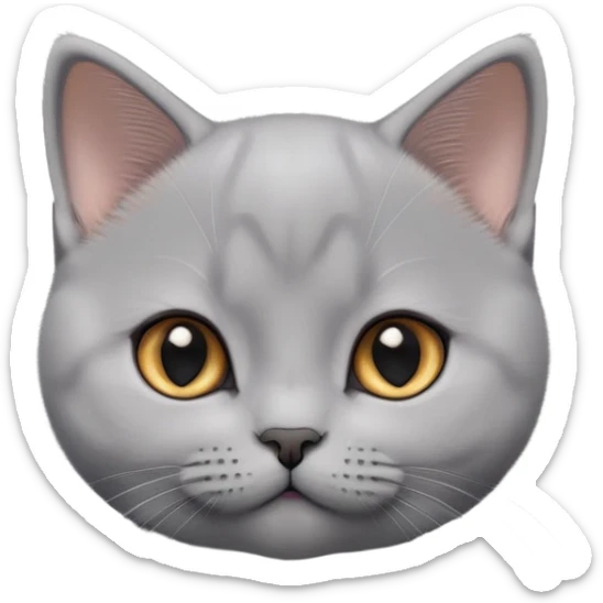 cinematic-cute-british shorthair-kitten cat-portrait-emoji,-head-tilted-playfully-and-inquisitively,-sleek-solid-grey-fur,-simplified-yet-adorable-features,-highly-detailed,-glowing-with-a-warm,-friendly-glow sticker