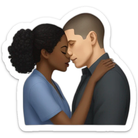 wentworth miller kisses a black girl brown eyes and sblack hair in a bun sticker