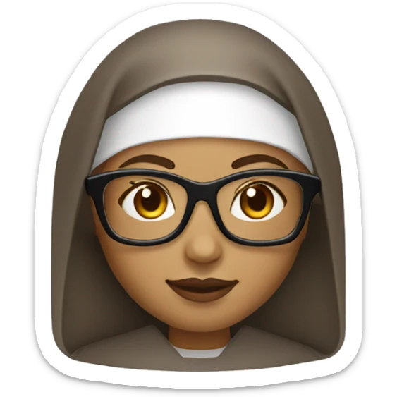 Female nun medium skin tone with curly hair wearing spike Lee glasses  sticker