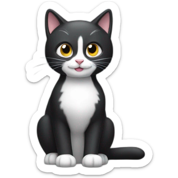 Cute happy Tux cat,his tail is always raised, and the tip of the tail is a small white ball. sticker