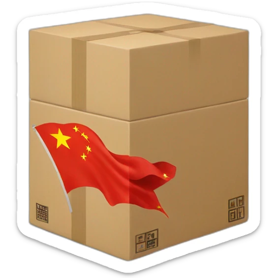 a big sized box with a mark of flag of china, 30 degree rotated to the left sticker
