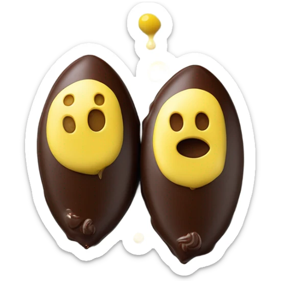 1 Chocolate quenelle and 1 vanilla quenelle on ornated glass plate with 3 small drops of yellow sauce sticker