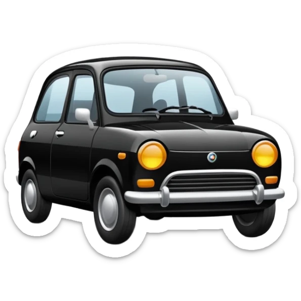 Minimalist emoji of a black ZAZ Lanos, small and clean car icon, front or 3/4 view, simple shapes, black color, cartoon style, on transparent background, high contrast, centered, no text sticker