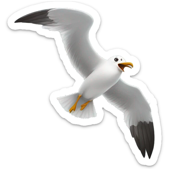 an emoji of a seagull screaming loudly while flying above the sea, simplified drawing emoji style sticker