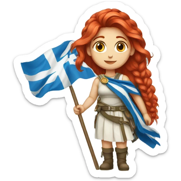 a red hair female on everest and greek flag sticker