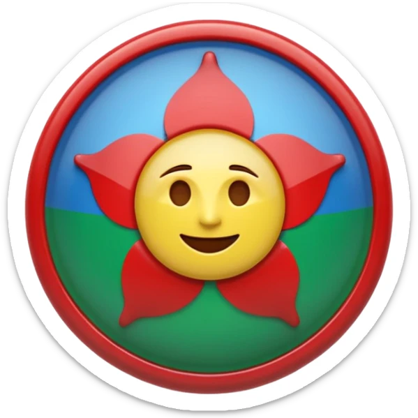 A glossy 3D emoji icon of the Romani flag. The flag is a horizontal bicolor, blue on top and green on bottom. A red spoked wheel chakra symbol is centered across the middle. The style is cute, rounded, shiny, plastic texture, digital icon art, isolated on a plain background. sticker