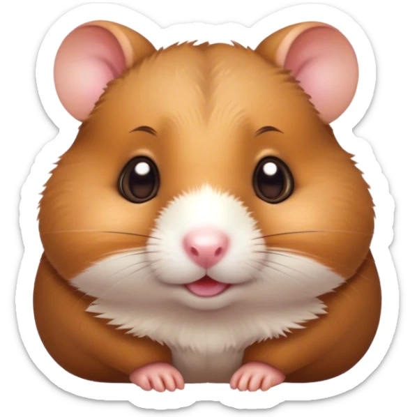 Cinematic Cute Brown Hamster Portrait Emoji, Head tilted playfully and inquisitively, featuring a glossy, rich brown fur with a delicate sheen, round, sparkling dark eyes filled with curiosity, Simplified yet irresistibly adorable features, highly detailed, glowing with a warm, friendly glow, high shine, affectionate and lively, stylized with a touch of whimsy, bright and endearing, soft glowing outline, capturing the essence of a mischievous yet loving hamster, so playful it feels like it could dash out of the screen and into your arms! sticker