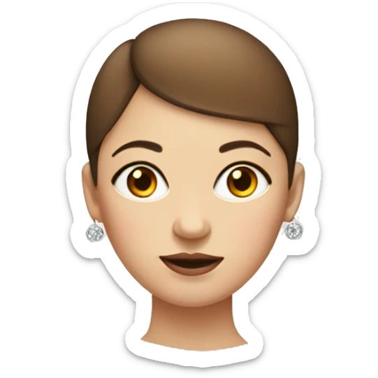 a face of a woman with half bald half short brown hair. fat round face with math earrings  sticker