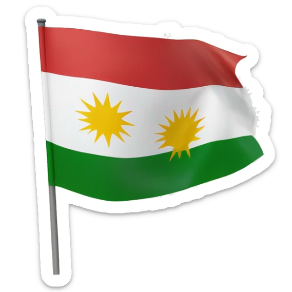 Kurdistan flag with red on top white in middle and green at bottom with a sun in middle sticker