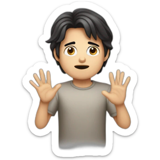 It was not me, dark hair I am innocent confused nervous little man raising palms up sticker