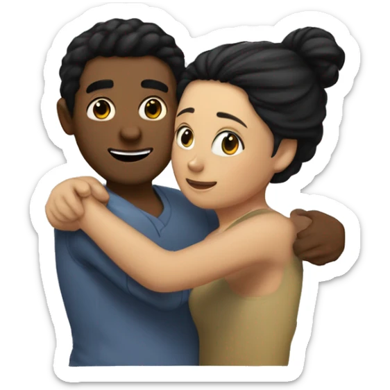 me ( girl with black hair ) hug my hasbund ( man with hair)  sticker