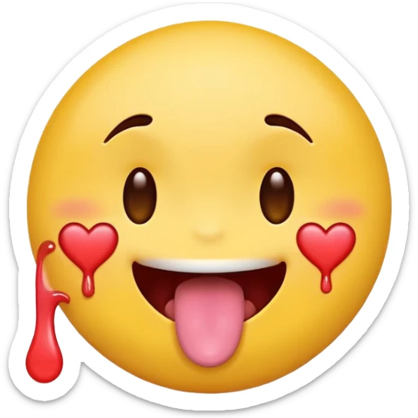 a classic yellow circle emoji with a tongue sticking out and drool dripping feom the mouth with heart eyes sticker