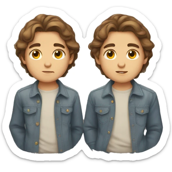 thoughtful boy with waist length brown hair and  sticker