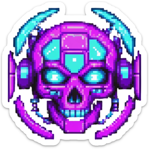 futuristic cyberpunk pixel art icon, vivid neon colors purple magenta cyan, minimal expressive design, 32x32, centered, high contrast, transparent background, no text, suitable for dark background, channel name symbol sticker