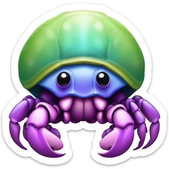 Purple pink blue green smiling hermit crab cartoon less leggu sticker