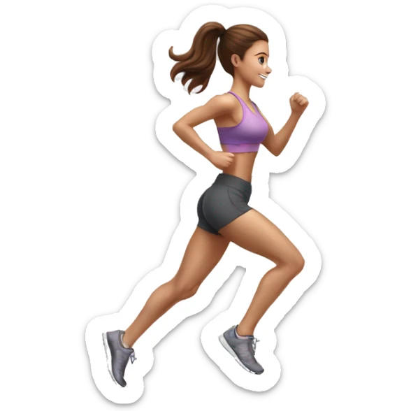 Full hyperrealistic pencil drawing of athletic girl with brown hair doing cardio on treadmill sticker