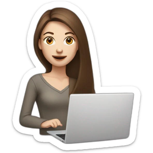 woman with long straight brown hair and pale skin throwing laptop and a coffee mug in the air sticker