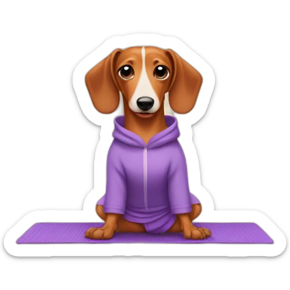 wiener dog in a yoga outfit with a yoga mat  sticker