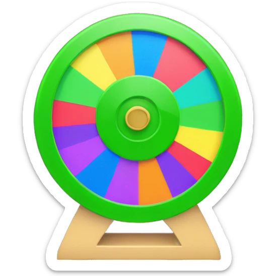 Wheel of fortune simple icon with multi colored wedges and a green circle center  sticker