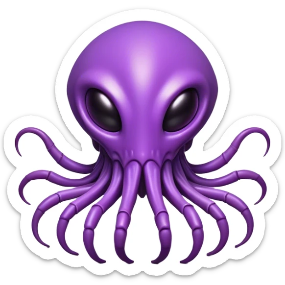 Clash of Clans aesthetic: Cinematic Playful Zerg Alien Emoji, rendered in a 3D vector-style similar to standard emojis with minimal shading and bold, simplified shapes. A compact, isometric, otherworldly creature with insectoid, organic details and subtle, eerie tentacles, softly glowing with a sinister alien charm. Simplified yet unmistakably iconic, highly detailed and consistent, glowing with a soft, spectral radiance and high shine. Stylized with a touch of bio-engineered mischief and a soft glowing outline, capturing the essence of a fearsome extraterrestrial menace with a playful twist! sticker