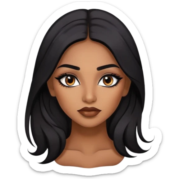 indian girl, brown skin, long black hair, brown underneath colored hair, baddie,pretty, makeup, lipliner, black eyeliner, sticker