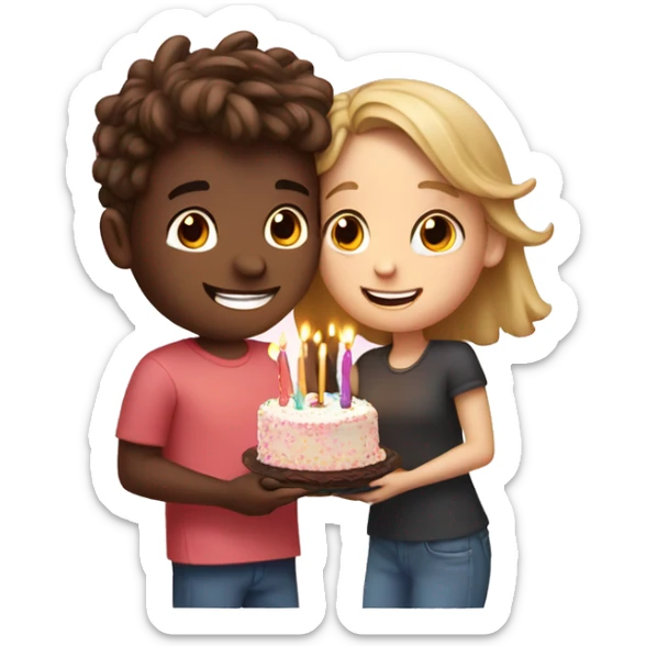Boy and girl best friends hugging around birthday cake with 23 candles  sticker