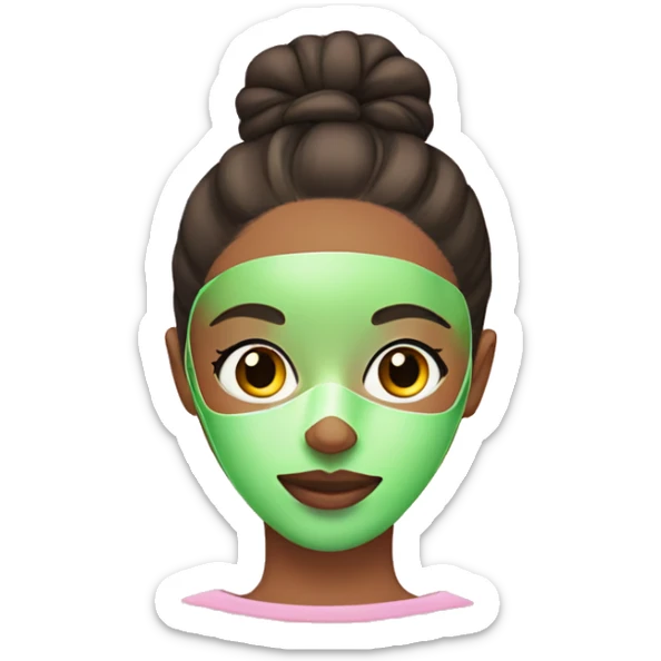 Girl with a bun and a pink robe with a green skincare mask on sticker