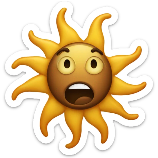 The sun emoji with a weird face but mixed with the poop emoji sticker