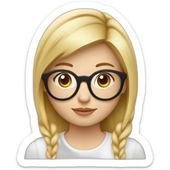 Une fille blonde avec une queue de cheval avec des lunettes ronde et haut blanc sticker