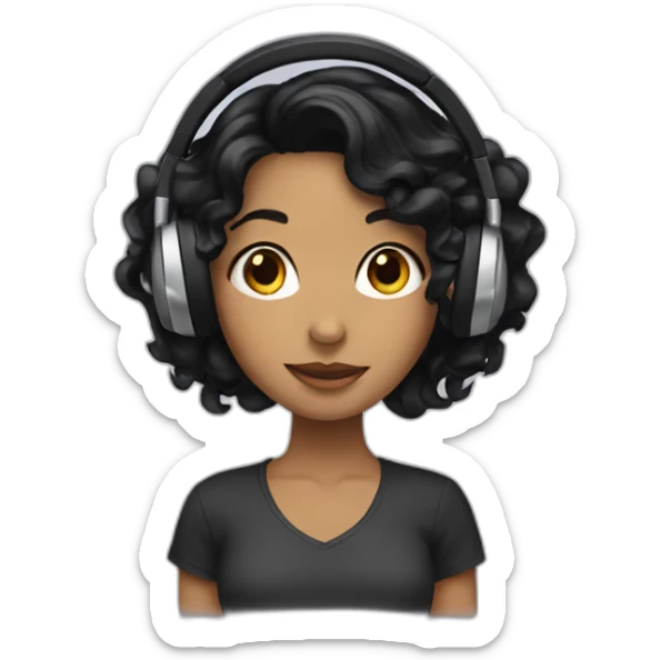 girl with black wavy hair wearing headphones sticker