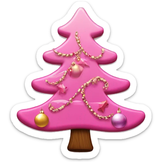 Pink Christmas tree with ornaments add one wooden cross ornament sticker