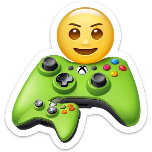 Clash of Clans aesthetic: Cinematic Playful Xbox 360 Console Portrait Emoji, rendered in a 3D vector-style similar to standard emojis with minimal shading and bold, simplified shapes. A compact, distinct form with signature details, softly glowing with a modern gaming energy charm. Simplified yet unmistakably iconic, highly detailed and consistent, glowing with a soft radiance and high shine. Stylized with a touch of next-gen innovation and a soft glowing outline, capturing the essence of a beloved gaming relic with a friendly, playful manner! sticker