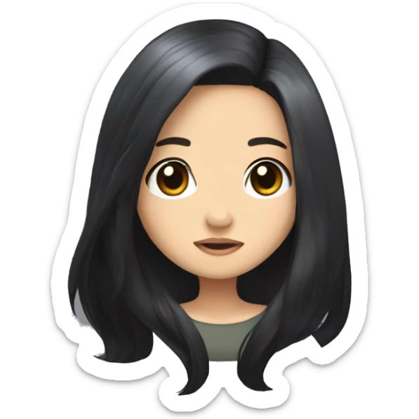 a chibi twitch style emote of a brunette person, she has long black hair sticker