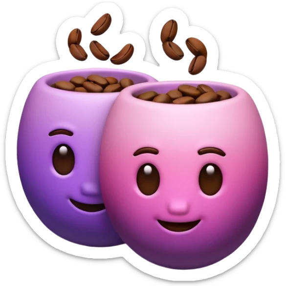 Create 3D minimalist emoji in the style of Coffee Lover — a coffee shop and roastery brand.
Style: cozy, warm.
Colors — purple-pink range.
🫘 coffee beans sticker