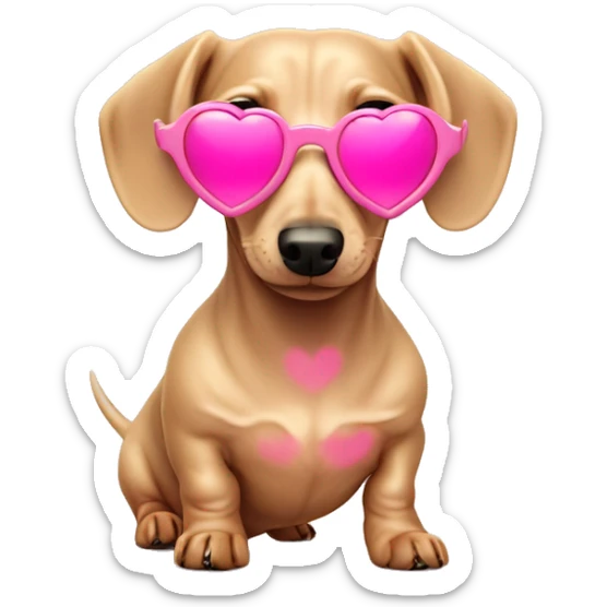Light beige mini dachshund with pink sunglasses in the shape of a heart sticker