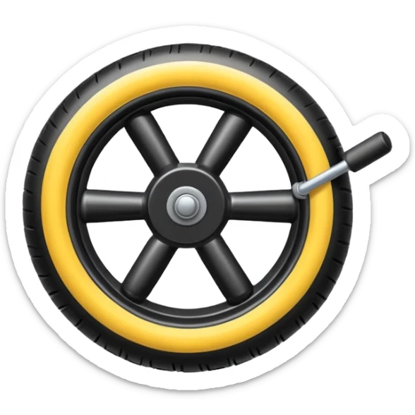 he aircraft's landing gear is one inflated, plump wheel with a strut, black in color, cartoon-style sticker