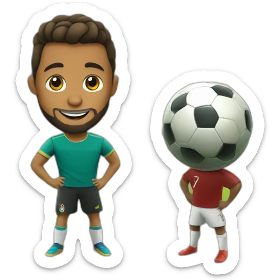 little brown man with a beard playing football next to the great Cristiano Ronaldo sticker