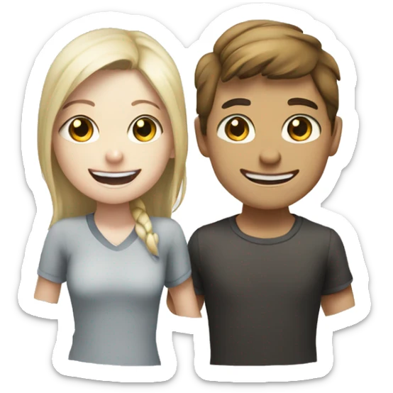 Two young people with white skin, one boy and one girl, they are chatting happily. sticker