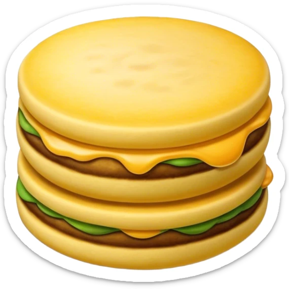 Cinematic Realistic Arepas Dish Emoji, depicted as golden cornmeal cakes filled with savory ingredients rendered with lifelike textures and warm, inviting lighting. sticker