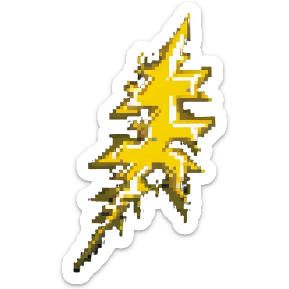 Speed power-up sprite, 64x64 pixels, bright yellow and gold lightning bolt symbol centered on tile, clean pixel edges, glowing effect, simple recognizable design that clearly communicates speed increase sticker
