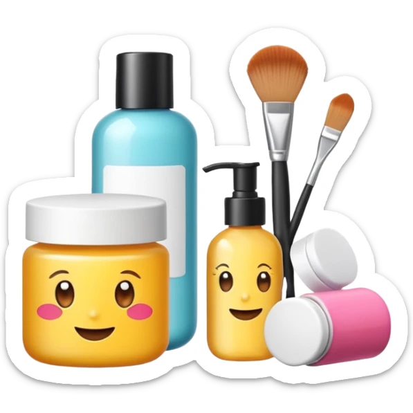 emoji of beauty products with brand labels sticker