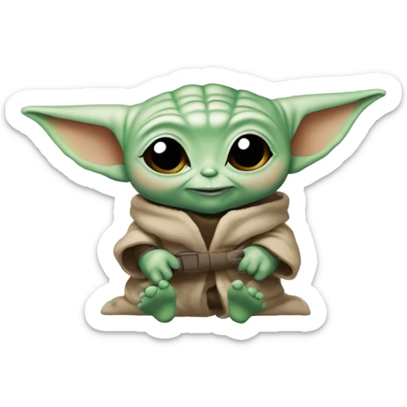 Baby Yoda Beybie Yoda with hearts around the head 💖 - shows love for his building tool or gadget, smiles happily. sticker