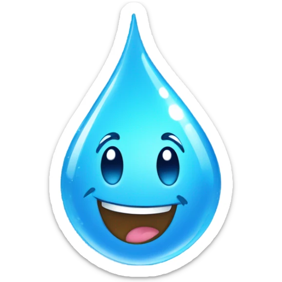 Generate a cheerful blue water droplet emoji with a happy face and sparkling freshness. sticker