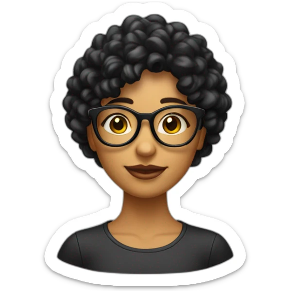 Chica con cabello rizado color negro, piel morena y que use lentes y sus ojos sean color negro también   sticker