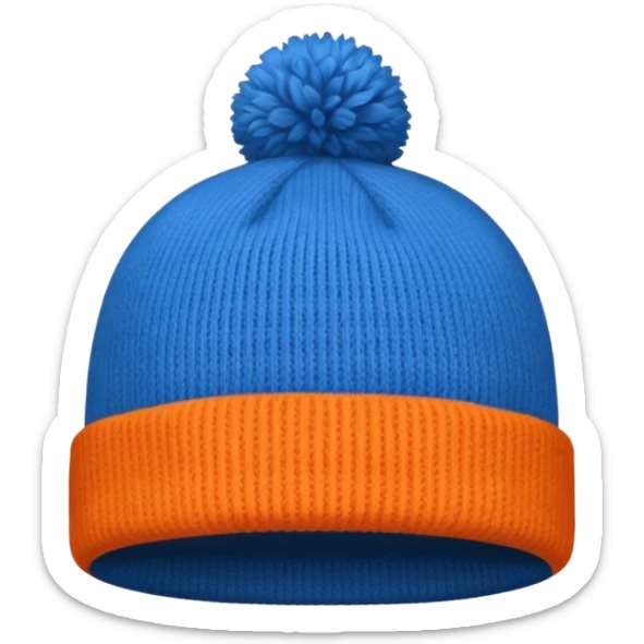 a blue beanie with an orange rim, and an orange puff dot at the top sticker