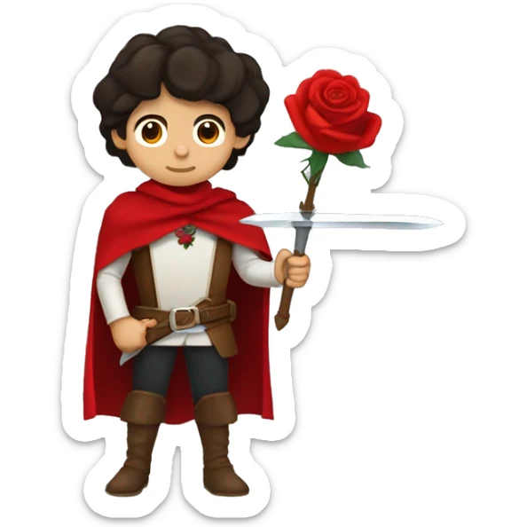canela skin boy dark hair musketeer with red rose shoulder medieval cape and sword sticker