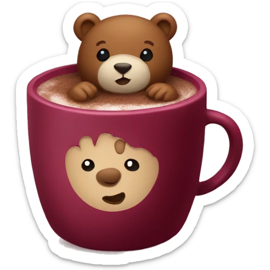 Baby bear inside of a cup of hot cocoa. Burgundy colored cup.  sticker
