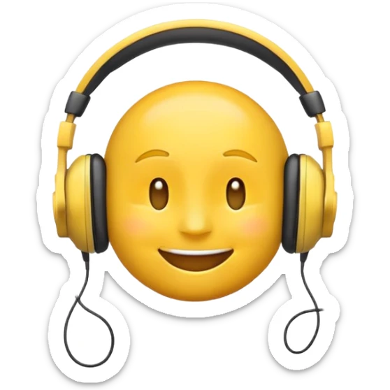 A happy emoji wearing headphones listening to music sticker
