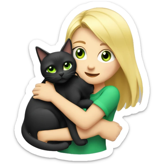 blonde with blue eyes girl hugs a black cat with green-yellow eyes blonde girl hugs a gray cat with green-yellow eyes sticker