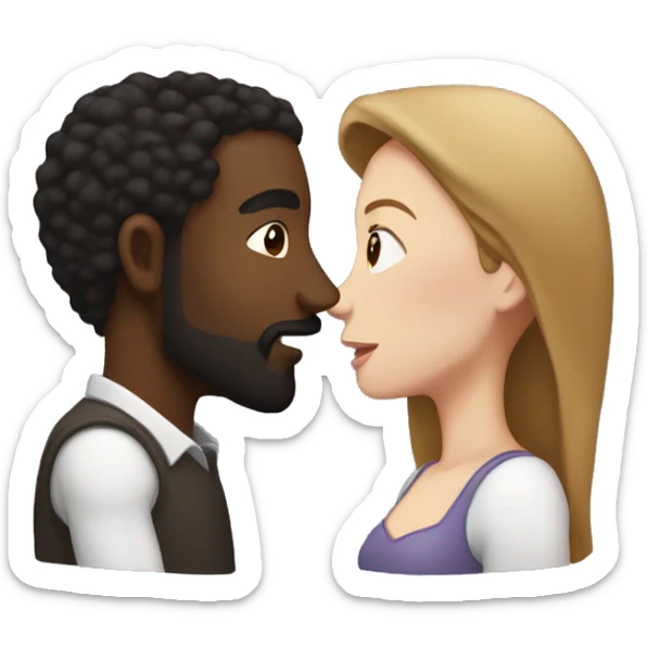 BLACK Man with dark hair WITH beard kissing white woman with long brown hair sticker